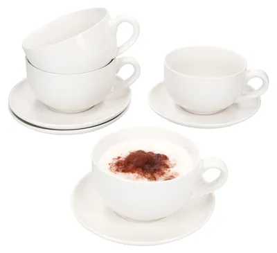 Zdjęcie produktu dla zestaw 4 filiżanek do cappuccino CREME 200 ml ze spodkami Kremowa biała kawa