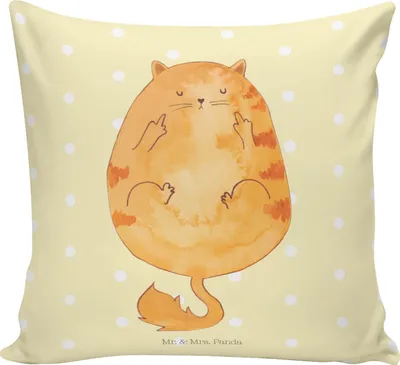 Produktbild von Mr. & Mrs. Panda Sofa Kissen Katze Mittelfinger - Gelb Pastell - Geschenk, Deko, Cats, Cat, Genervt, Tiger, Katzen, Sofakissen, Kuschelkissen, 40x40, Kuschel, bedruckt