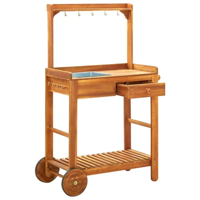 Immagine prodotto di The Living Store Carrello portavivande in legno massiccio di acacia 92 x 43,5 x 141,5 cm