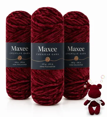 Obrázok produktu pre Chenille priadza, zamatovo jemná, purpurová, 300g (3 x 100g) na pletenie a háčkovanie