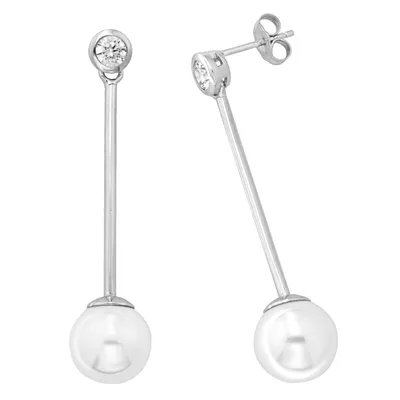 Produktbild von Stylische 925 Sterling Silber (Rhodiniert) Damen - Paar Ohrringe mit Zirkonia, Süßwasser-Zuchtperle - 38mm*9mm; TRS24857