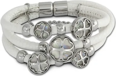 Produktbild von Amello Armband Damen Kleeblatt Leder Edelstahl Perlmutt weiß silber D2LAQ005W1
