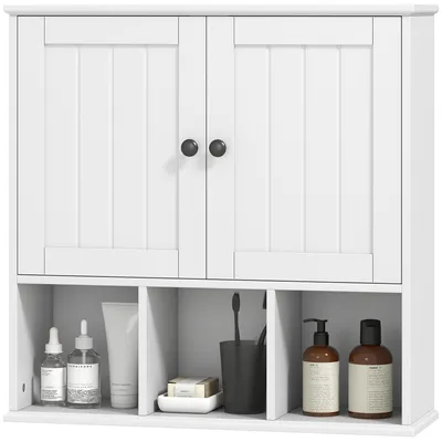 Produktbild von Badezimmer-Wandschrank, Aufbewahrungseinheit mit 2 Tš¹ren, verstellbarem Einlegeboden und offenen F?chern, wei?