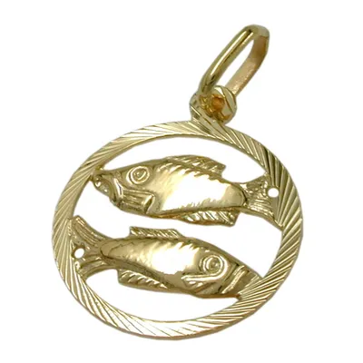 Zdjęcie produktu dla Zawieszka 15 mm, znak zodiaku Ryby, złoto próby 9 karat