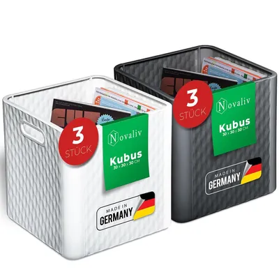 Produktbild von Novaliv 4 Stück Kunststoff Boxen für Kallax Regal Anthrazit & Weiß Körbe 30x30 Aufbewahrungsbox Schrank Kisten ideal als Kisten für Kallax Regal Faltboxen 30x30x30 cm Falt box 30x30 als Kallax Kisten