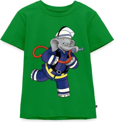 Produktbild von Spreadshirt Benjamin Blümchen Als Feuerwehrmann Kinder Premium T-Shirt, 122/128 (6 Jahre), Grün