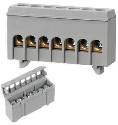 Produktbild von Verteilerklemme Verbindungsklemme für Hutschiene Phasen Leiterklemme grau 7 x 16mm²