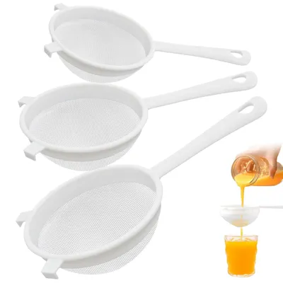 Kunststoffsieb 3er-Set, lebensmittelecht, 8/10/14 cm, mit Aufhängeloch