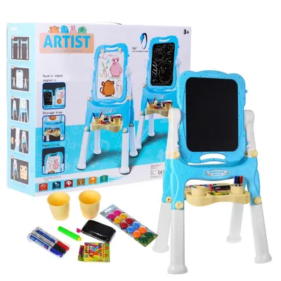 Produktbild von Große doppelseitige Tafel für Kinder ab 3 Jahren in Blau + Magnetische Kreidetafeln + Zubehör
