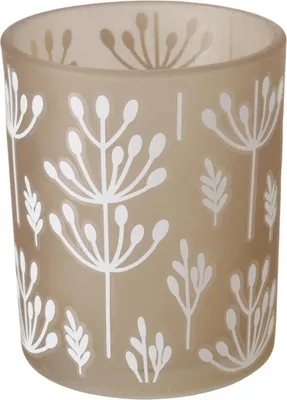 Produktbild von Windlicht - H 8,5 cm - Beige - Weiß - Glas- Zweigenmotive