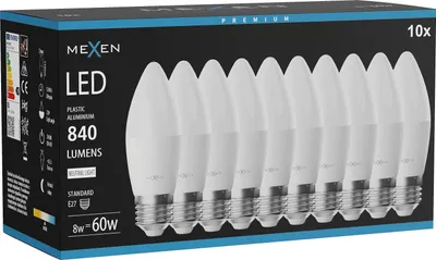 Obrázek produktu pro Mexen Nova 10x LED žárovka E27, C37, 8W, Neutrální - 4000K, 840 lm - L102-E27-0840-01x10