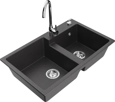 Produktbild von Mexen Tomas 2-Becken-Granitspüle mit Mischbatterie Telma, Schwarz gesprenkelt - 6516-76-670200-00