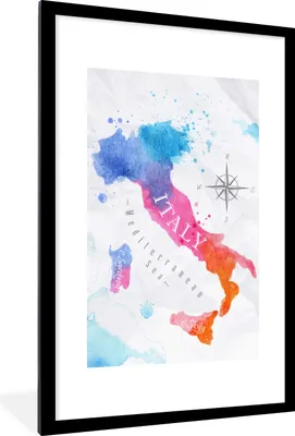 Produktbild von MuchoWow® MuchoWow® Gerahmtes Poster Weltkarte - Ölfarbe - Italien 60x90 cm - Poster mit zchwarzem Bilderrahmen - Dekoration - Wandposter Wohnzimmer - Hochwertig