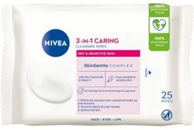 Produktbild von NIVEA Feuchttücher für die Entfernung von Make-up, 3-in-1, für trockene und empfindliche Haut, 25 Stück