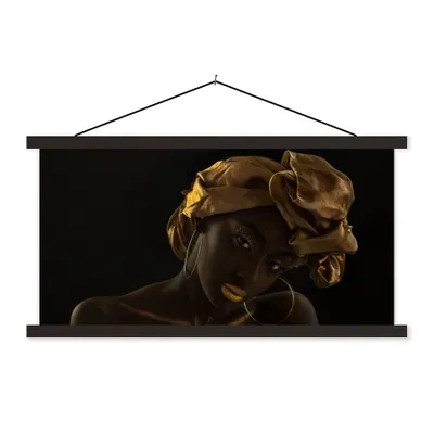 Produktbild von MuchoWow® Textilposter Frauen - Kopftuch - Gold - Luxus 120x60 cm mit schwarzem Rahmen - Dekoration Schlafzimmer