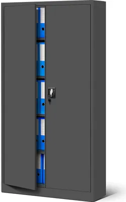 Produktbild von Aktenschrank Büroschrank Metallschrank Stahlschrank Werkzeugschrank Stahlblech Pulverbeschichtet Flügeltürschrank Abschließbar 195 cm x 90 cm x 40 cm Farbe: Anthrazit