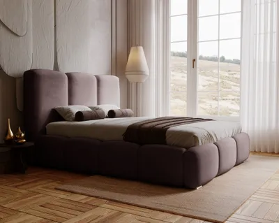Obrázok produktu pre Čalúnená posteľ 160x200 cm Merkad - zamatová posteľ, dvojposteľ s úložným priestorom - posteľ do spálne hnedá