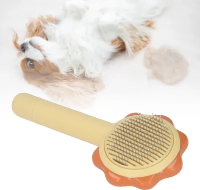 Image de Brosse de toilettage pour chats, élimination des poils autonettoyante, élimination des poils d'animaux pour chiens et chats à poils longs et courts, jaune