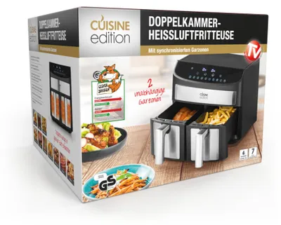 Immagine prodotto di CUISINE EDITION Friggitrice ad Aria Calda XXL | Airfryer da 7 Litri | Friggitrice ad Aria con 2 Camere | Airfryer con 10 Programmi