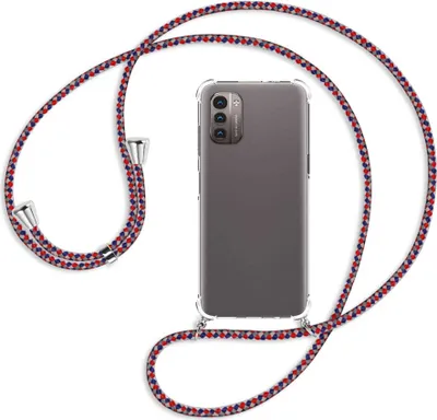 Produktbild von Handykette Backcover-Schutzhülle mit Band (Metall silberfarben) für Nokia G11 / G21 - silber/blau/rot