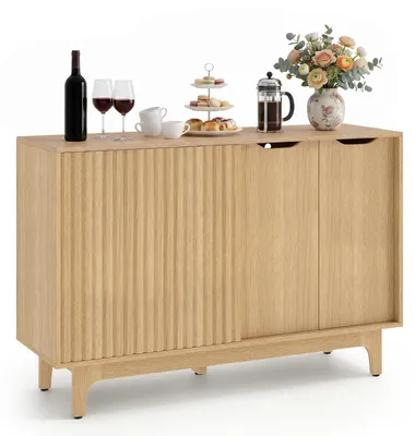 Produktbild von COSTWAY Küchenschrank aus Holz mit Regalen & Schiebetüren, Buffetschrank mit großer Arbeitsplatte, Aufbewahrungsschrank, Sideboard, 119 x 40 x 80 cm