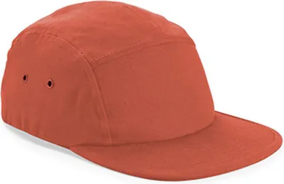 A studio shot of a terracotta-colored baseball cap.
