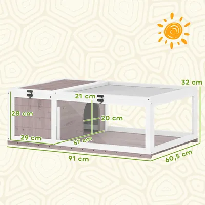 Produktbild von PawHut Schildkrötenhaus aus Holz Schildkrötengehege mit Haupthäusern Braun