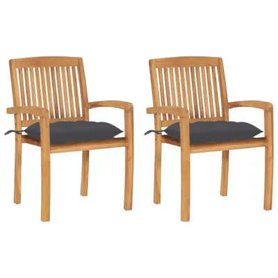 Produktbild von Gartenstühle 2 Stk. mit Anthrazit Kissen Massivholz Teak