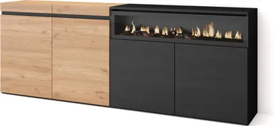 Produktbild von Sideboard, Highboard, 200x35x75cm, 4 Türen, Elektrokamin. farbe Eiche und Schwarz