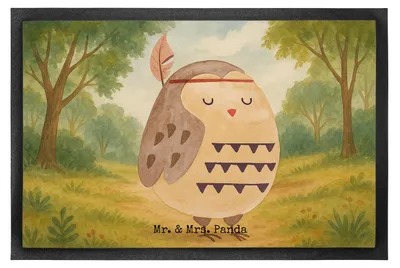 Produktbild von Mr. & Mrs. Panda fußmatte Eule Federschmuck Design 60 x 90 cm - Weiß - Geschenk, Waldtiere, Türvorleger, Bodenvorleger, Abenteuer, Owl, Dekoration, Schmutzmatte