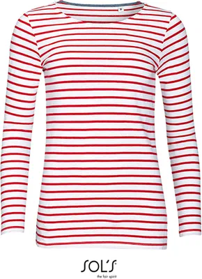 Immagine prodotto di SOLs 01403 | Maglietta a righe a maniche lunghe da donna - Colore: Bianco/Rosso - Taglia: L