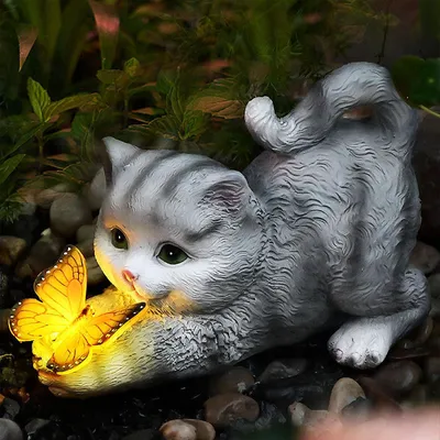 Produktbild von Katzenfiguren, Gartendekoration mit Solarbeleuchtung – Outdoor-Figuren, Dekoration für Katzenliebhaber, Einzugsgeschenk für Terrasse, Garten, Veranda, Rasen und Hof