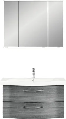 Produktbild von Pelipal Badmöbel-Set BxHxT 97 x 200 x 51,5 cm Frontfarbe graphit struktur quer mit Waschtisch Keramik weiß Griff chrom H