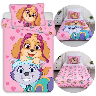 Produktbild von Paw Patrol, doppelseitige Mädchenbettwäsche aus 100 % Baumwolle mit Reißverschluss, 100 x 135 cm + 40 x 60 cm,