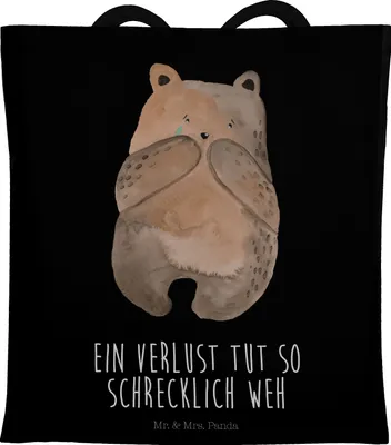 Produktbild von Mr. & Mrs. Panda Tote Bag Bär Verlust - Schwarz - Geschenk, Tragetasche, Tasche, Laptoptasche, Büchertasche, Teddy, Shopping