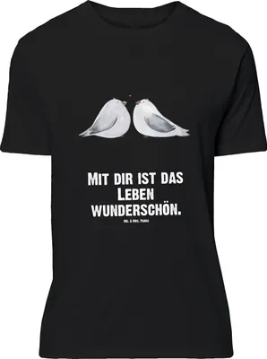 Produktbild von Mr. & Mrs. Panda Größe L T-Shirt Turteltauben Liebe - Schwarz - Geschenk, mit Spruch, Shirt, Freundin, Pärchen, Hochzeitstag, Verliebt, Tshirt