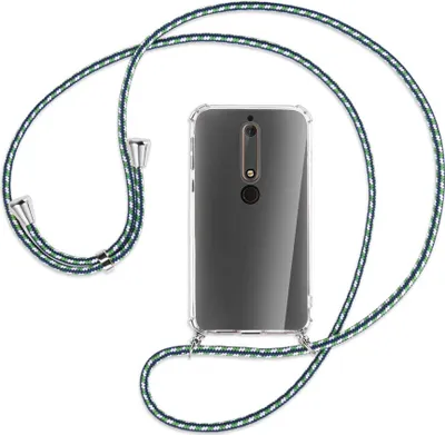Produktbild von Handykette Backcover-Schutzhülle mit Band (Metall silberfarben) für Nokia 6.1 - grün/blau/weiß
