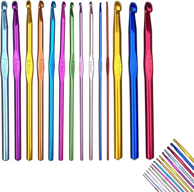 Produktbild von Häkelnadel Set 14 Stück Crochet Hooks Multicolor Aluminium Stricknadeln 2mm-10mm Metall Häkelnadel Set für Anfänger Oder Profis