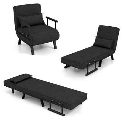 Produktbild von 4-in-1 Schlafsessel mit Bettfunktion, klappbares Schlafsofa mit Armlehnen, verstellbare Rückenlehne und abnehmbarem Kissen, Sofabett bis 150 kg belastbar (Dunkelgrau)