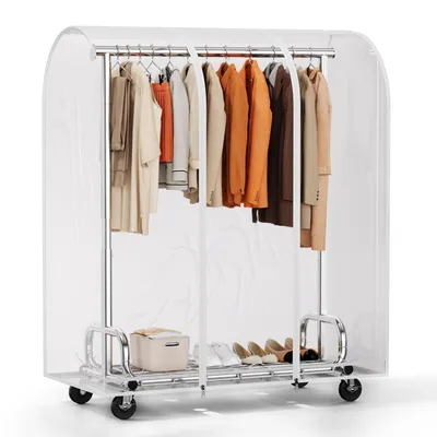Image de Porte-vêtements HOKEEPER sur roulettes avec housse - Porte-vêtements robuste avec capot, tringle extensible pour suspendre les vêtements