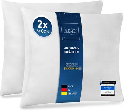 Produktbild von LILENO HOME 2er Set Kissenfüllung 80x80 cm - 40°C waschbares Innenkissen geeignet für Allergiker - Polyester Kisseninlet als Couchkissen, Sofa Kissen, Cocktailkissen und Kopfkissen