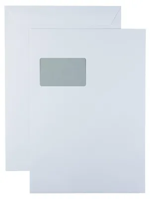 Produktbild von Kaenguruh C4 Versandtasche, holzfrei weiss 120g, mit Haftklebung Abdeckstreifen, mit Fenster, Innendruck grau