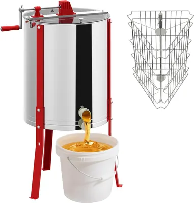 Produktbild von JOIEYOU Honigschleuder Manuelle 3 Waben Edelstahl Tangentialschleuder Honigextractor mit Deckel, Handantrieb und Verstellbaren Beinen Honigschleudern Universal Imkerei Zubehör