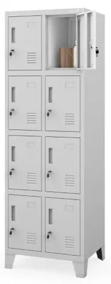 Produktbild von Schließfachschrank Spind ROBERT 8 Fächer Etikettenhalter Lüftungsschlitze | Wertfachschrank Umkleideschrank Metall Kleiderspind 172x55,9x45cm Grau