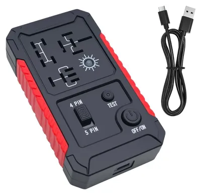 Produktbild von Kfz-Relaisprüfgerät für 12-V-Relais, 4- und 5-polig, USB-C-Stromversorgung, LED-Anzeige, Schwarz