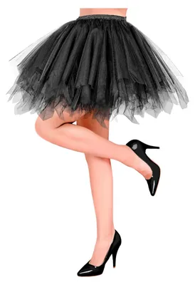 Produktbild von Schwarzer Tutu Rock Deluxe – Voluminöser Tüllrock mit Gummibund & LED Tasche – One Size Uni – Halloween Fasching Gothic Cosplay Kostümzubehör