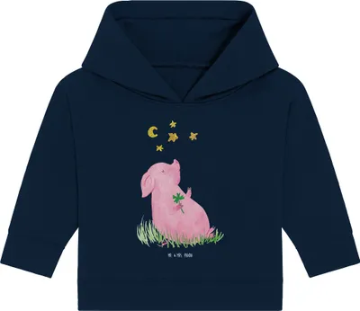 Produktbild von Mr. & Mrs. Panda Organic Baby Hoodie Schwein Glück 24. - 36. Monat - French Navy - Geschenk, Kapuzensweatshirt, Sterne, Schweinchen, Kapuzenshirt, Lustige Sprüche, Träume