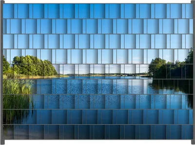 Produktbild von Wallario Zaunsichtschutz mit Motiv Malerischer See mit Schilf unter blauem Himmel für Ein- und Doppelstabmatten Zäune in der Größe 250 x 180 cm