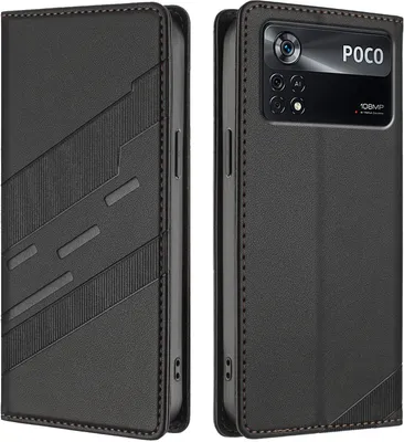 Produktbild von Hülle für Xiaomi Poco X4 Pro 5G, Kunstleder Brieftaschen Handyhülle mit Kartenfach und Standfunktion Schwarz