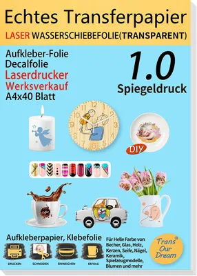 Wasserschiebefolie A4 transparent 40 Blatt für Inkjetdrucker
